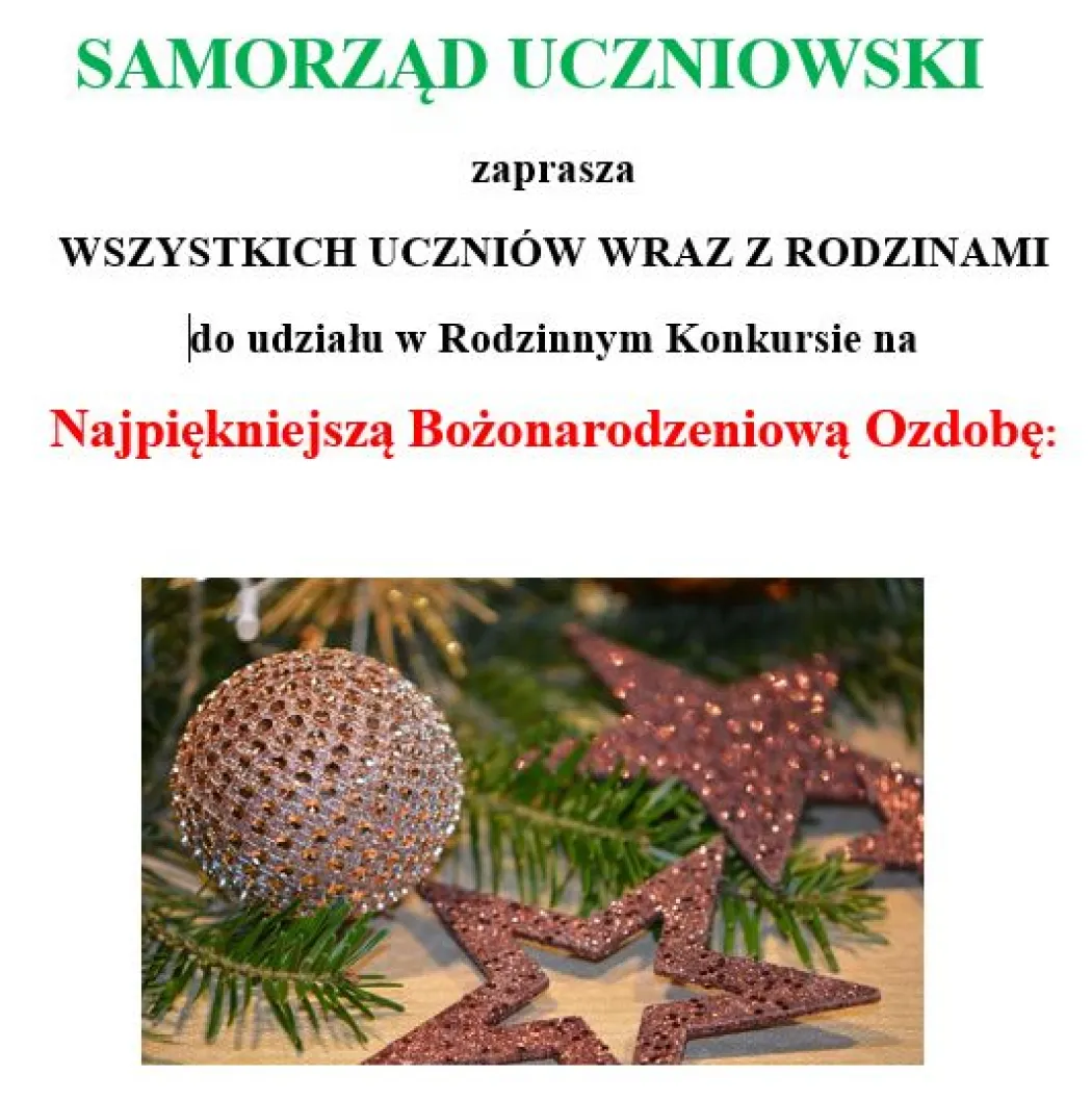 Rodzinny Konkurs na  Najpiękniejszą Bożonarodzeniową Ozdobę