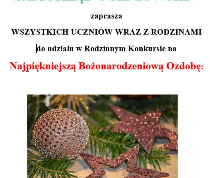 Rodzinny Konkurs na  Najpiękniejszą Bożonarodzeniową Ozdobę