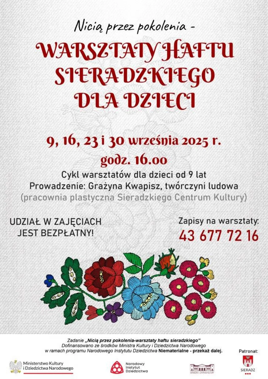 Warsztaty haftu sieradzkiego dla dzieci